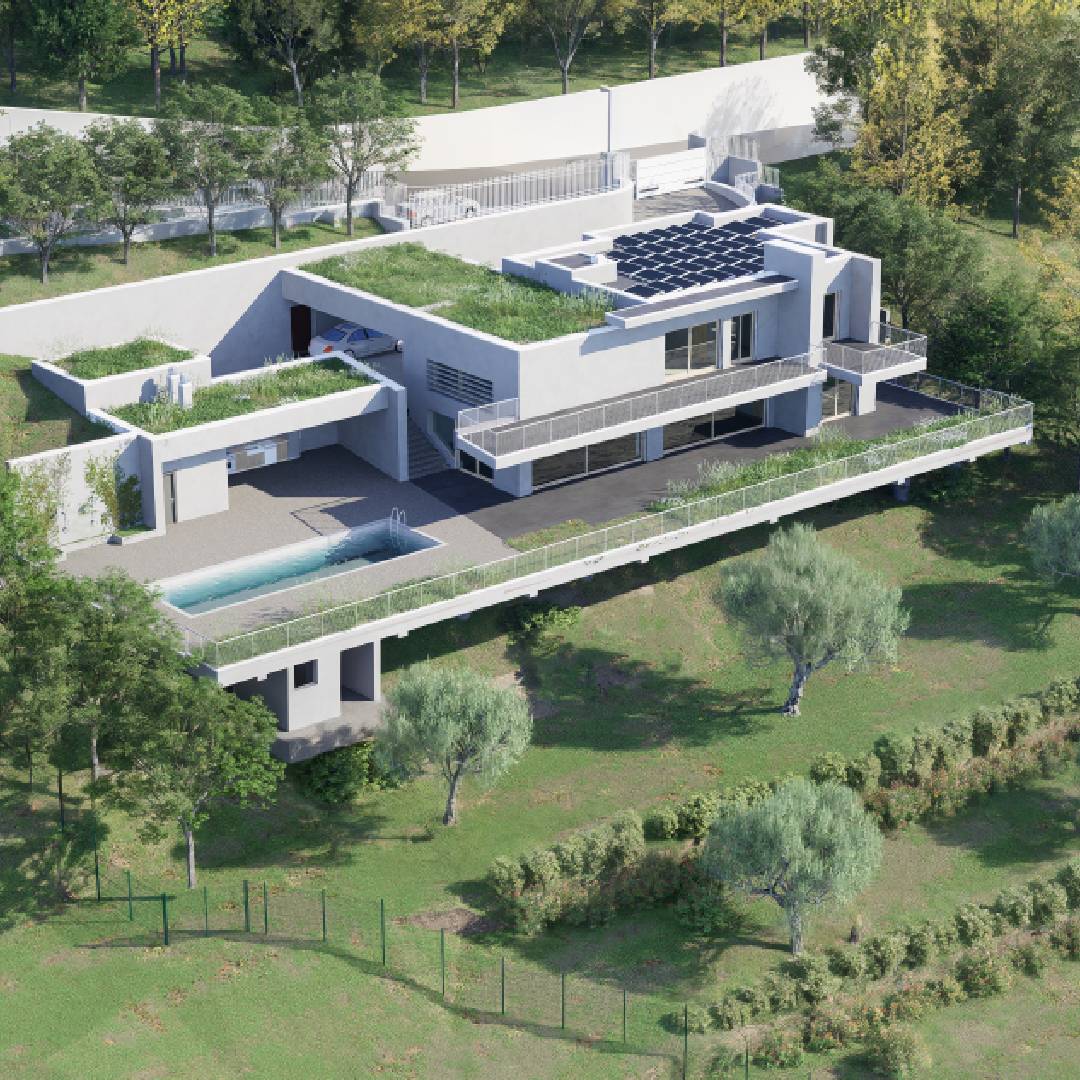 Progetto di villa in collina con vista mare